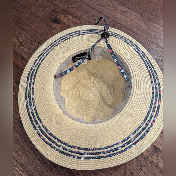 Sloggers Braided Sun Hat With Floral Trim & Lanyard Sz M 22 1/2" - Picture 8 of 12